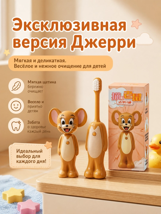 Tom va Jerry multfilmi bolalar tish cho'tkasi, yumshoq tuklar, yig'ib olinadigan dizayn - 