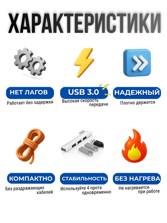 USB HUB, концентратор, 4 порта, USB порт, переходник для ноутбука, аксессуар для ноутбука