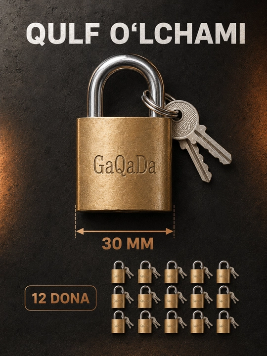 Qulf kalitli, eshik, shkaf va darvoza uchun osma qulf, 30 mm, 12 dona