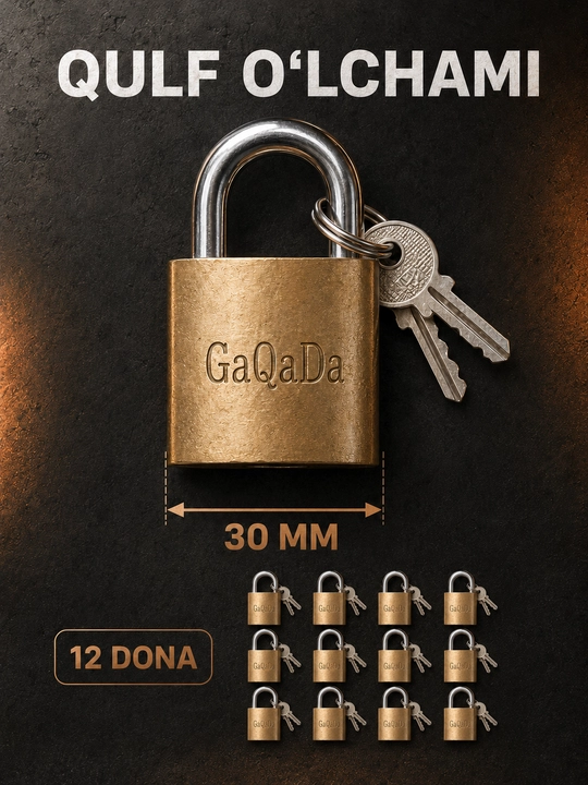 Qulf kalitli, eshik, shkaf va darvoza uchun osma qulf, 30 mm, 12 dona