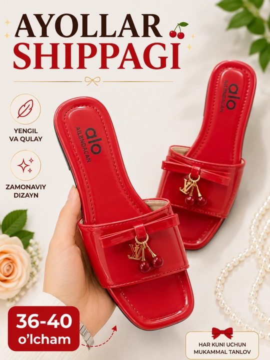 Ayollar shippaklari, zamonaviy gilos bezakli tapichkalar, yoz uchun mos shlepanslar, 36-40 - 