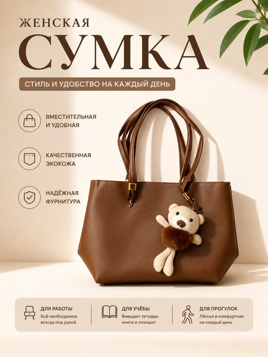 Сумка женская через плечо, вместительная, для работы и учёбы А4, шоппер, сумка из экокожи