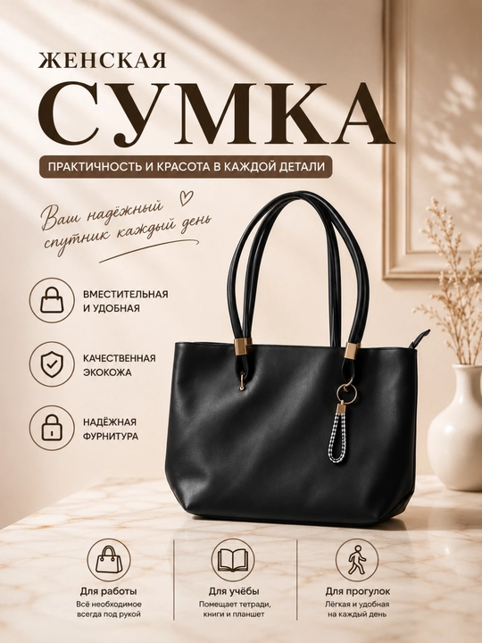 Сумка женская через плечо, вместительная, для работы и учёбы А4, шоппер, сумка из экокожи