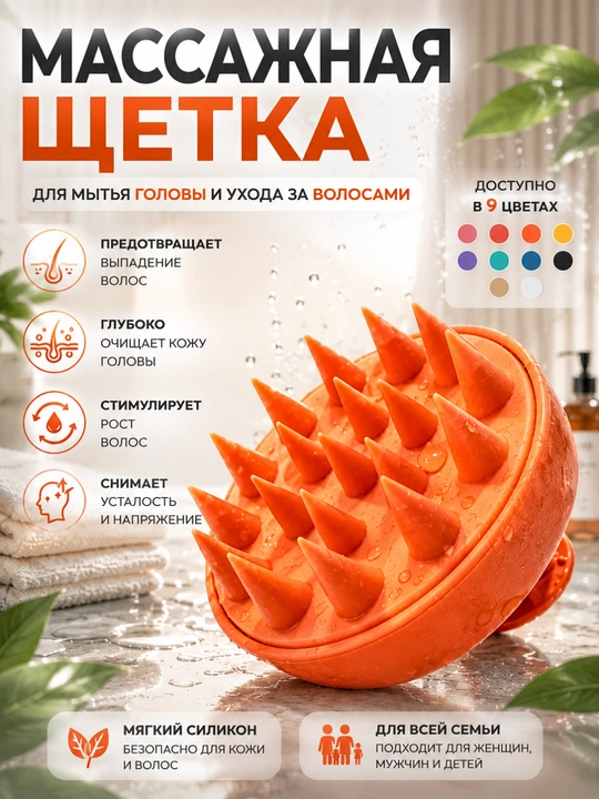 Массажная щетка, расческа для мытья волос, для кожи головы и тела