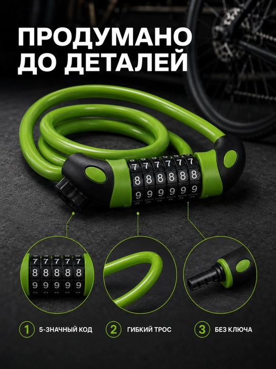 Velosiped qulfi kodli, 5 raqamli, spiral kabel va rama ushlagichi bilan