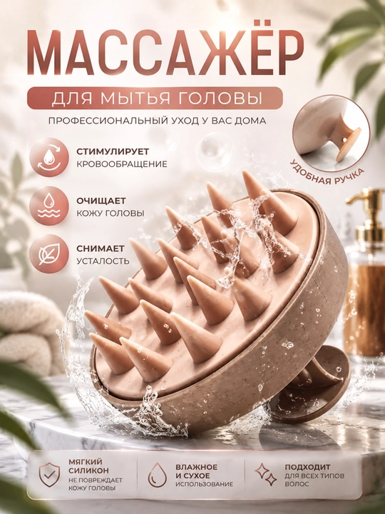 Массажная щетка, расческа для мытья волос, для кожи головы и тела - 