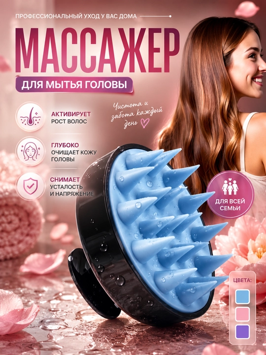 Массажная щетка, расческа для мытья волос, для кожи головы и тела