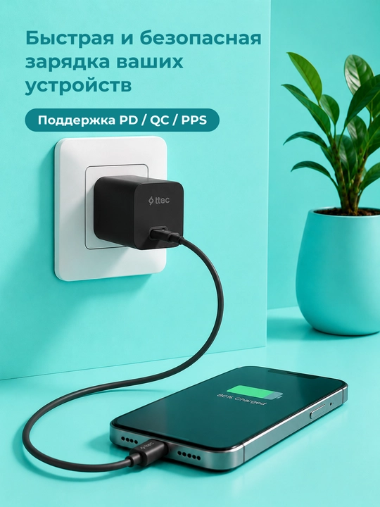 TTEC SmartCharger GaN 20W PD Быстрое зарядное устройство USB-C
