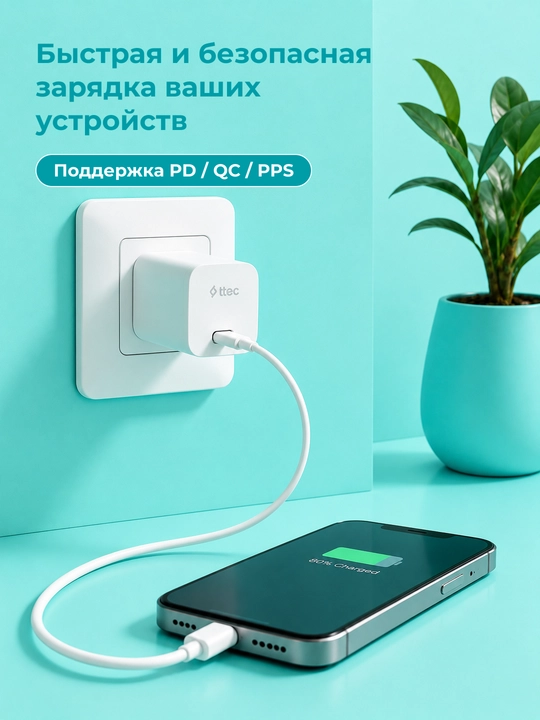 TTEC SmartCharger GaN 20W PD Быстрое зарядное устройство USB-C