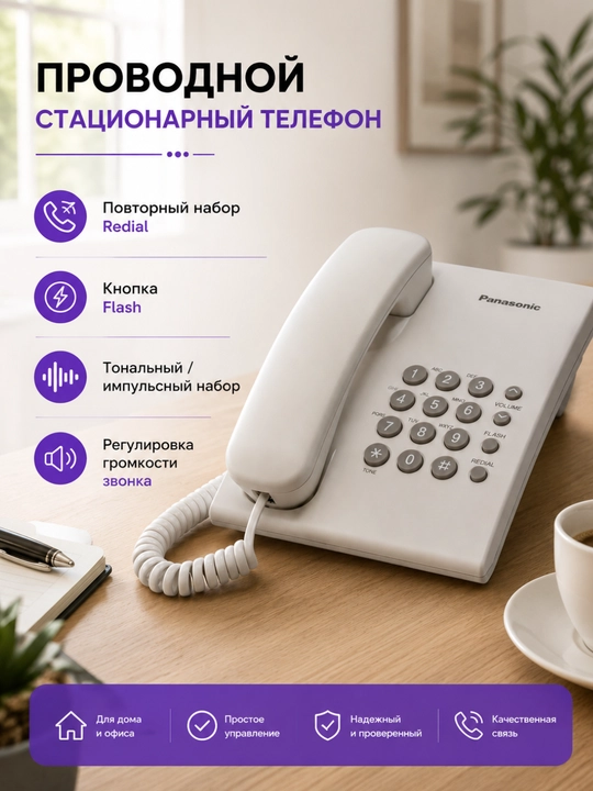 Телефон Panasonic KX-TS2350, проводной, домашний, стационарный - 