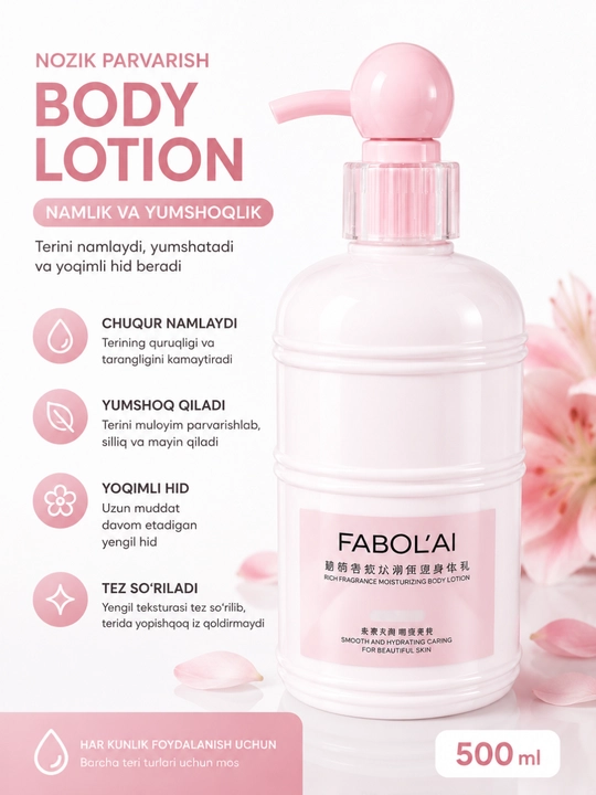 FABOLAI Body Lotion, 500 мл – Увлажняющий лосьон для тела с приятным ароматом - 