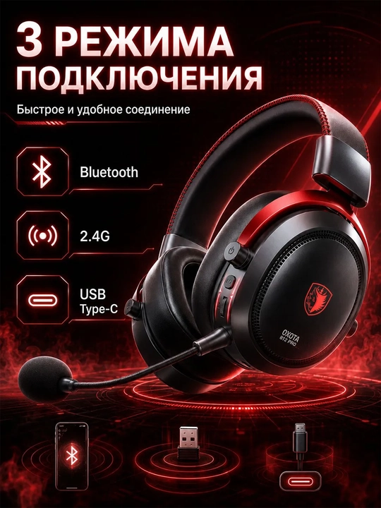 SADES SA-812 PRO mikrofonli geymer quloqchin, simsiz, Bluetooth/2.4G/USB-C