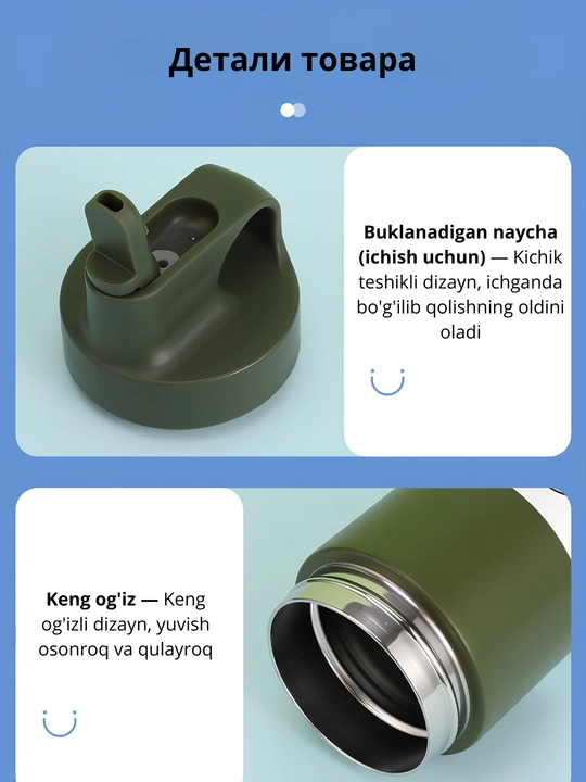 Termos suv uchun sport va sayohat, issiq-sovuq saqlaydi, 550 ml, zanglamas po'lat