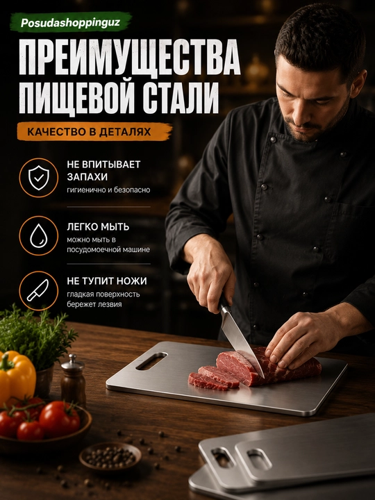 Разделочная доска из нержавеющей стали двусторонняя кухонная