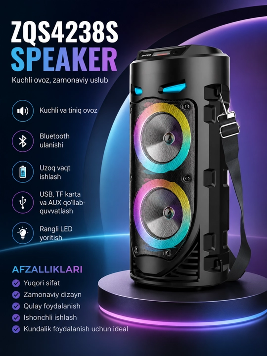 RGB LED, mikrofon va DU pulti bilan jihozlangan ko‘p funksiyali Bluetooth karaoke karnay - 