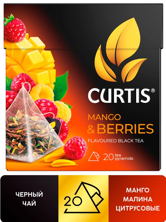 Qora choy piramidali Curtis "Mango & Berries", 20 dona - 