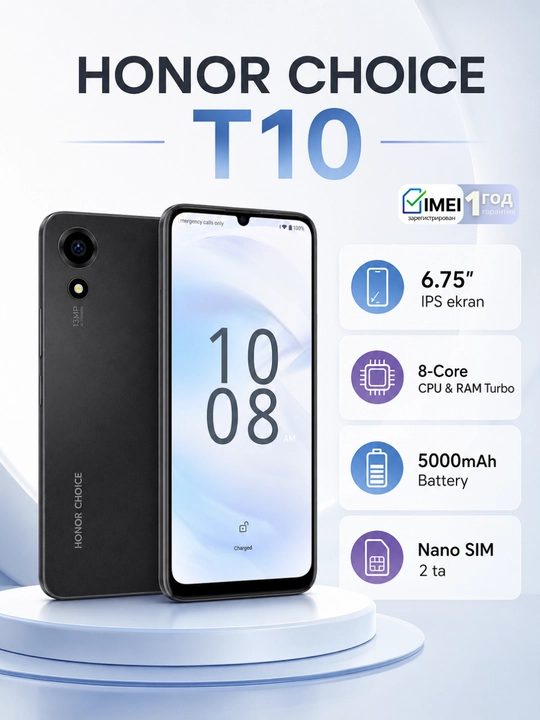 Smartfon HONOR CHOICE T10, 2ta sim,5000mAh,HD ekran,1 Yil kafolat - 
