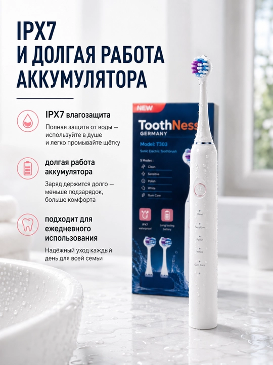 Elektr tish cho‘tkasi T303, 5 rejim, IPX7 suvga chidamli