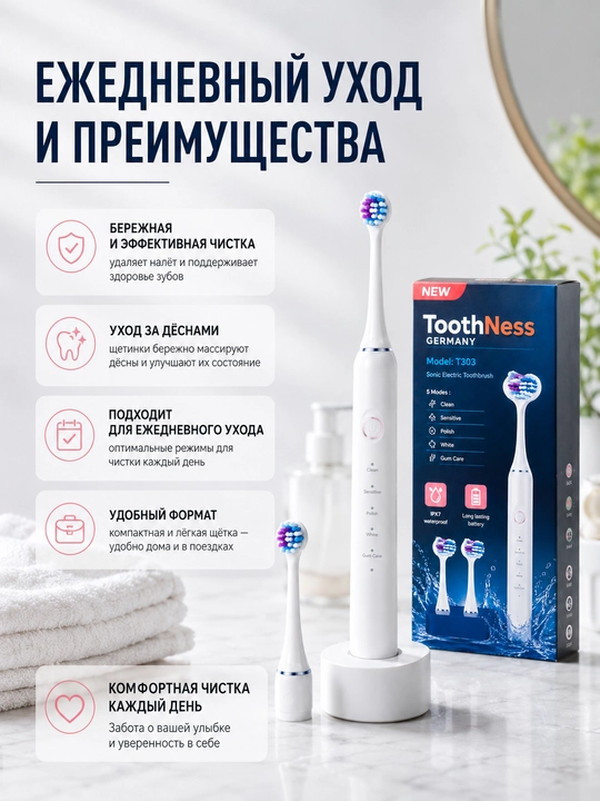 Elektr tish cho‘tkasi T303, 5 rejim, IPX7 suvga chidamli