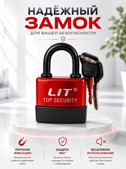Замок навесной с ключом дверной, замок безопасности TOP SECURITY LIT - 