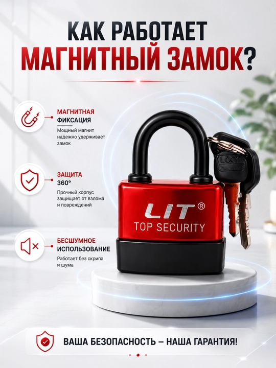 Замок навесной с ключом дверной, замок безопасности TOP SECURITY LIT