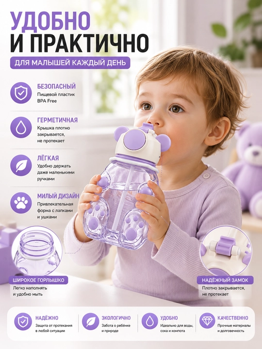 Бутылка для воды детская 480 мл, поильник, бутылка для школы, BPA Free