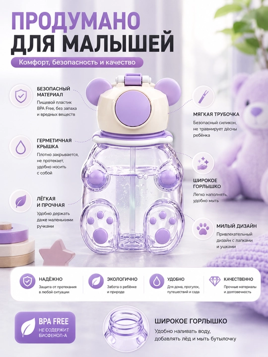 Бутылка для воды детская 480 мл, поильник, бутылка для школы, BPA Free