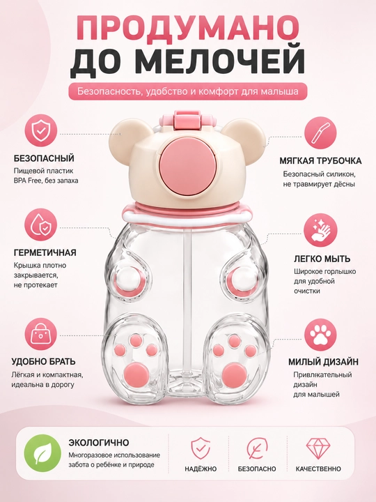 Бутылка для воды детская 480 мл, поильник, бутылка для школы, BPA Free