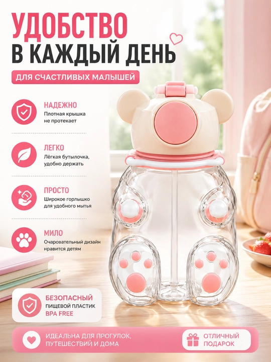 Бутылка для воды детская 480 мл, поильник, бутылка для школы, BPA Free
