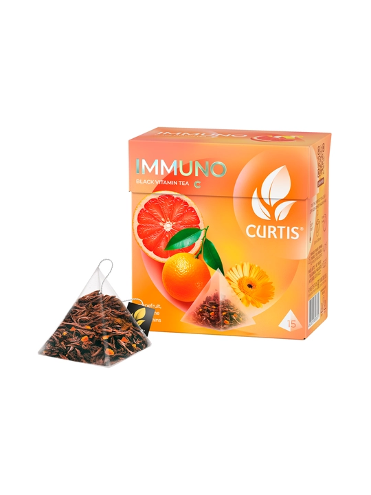 Qora choy piramidali Curtis "Immuno Tea" apelsin va limon po‘stlog‘i hamda C vitamini bilan, 15 dona