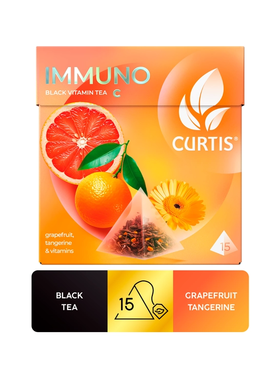 Qora choy piramidali Curtis "Immuno Tea" apelsin va limon po‘stlog‘i hamda C vitamini bilan, 15 dona - 