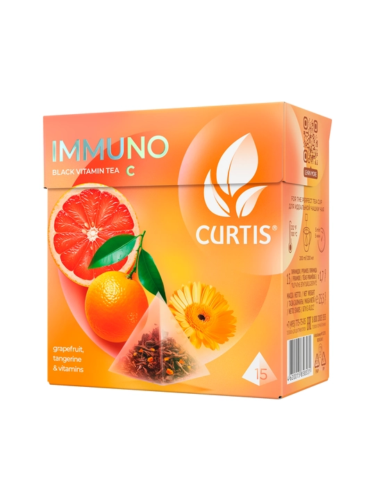 Qora choy piramidali Curtis "Immuno Tea" apelsin va limon po‘stlog‘i hamda C vitamini bilan, 15 dona