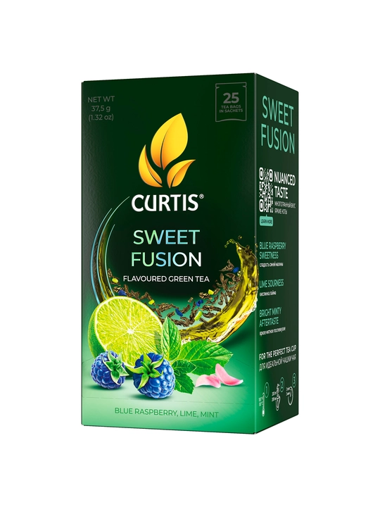 Ko‘k choy paketchali Curtis "Sweet Fusion" laym, ko‘k malina va yalpiz bilan, 25 paket