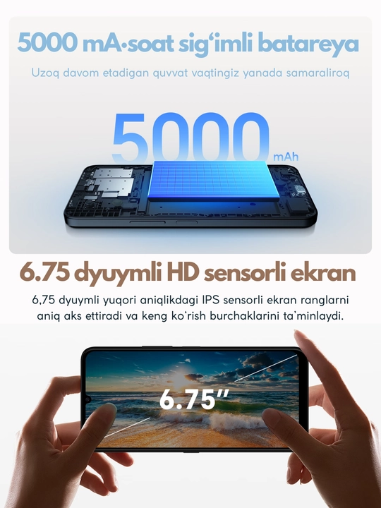 Smartfon HONOR CHOICE T10, 2ta sim,5000mAh,HD ekran,1 Yil kafolat
