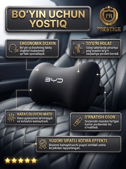 BYD avtomobillari uchun bo'yin yostiqchasi, xotira effektli va nafas oluvchi
