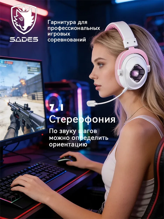 SADES 811PRO simsiz geymer quloqchini, Bluetooth 6.0, 2.4G, RGB, mikrofonli
