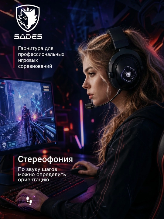 SADES 811PRO simsiz geymer quloqchini, Bluetooth 6.0, 2.4G, RGB, mikrofonli