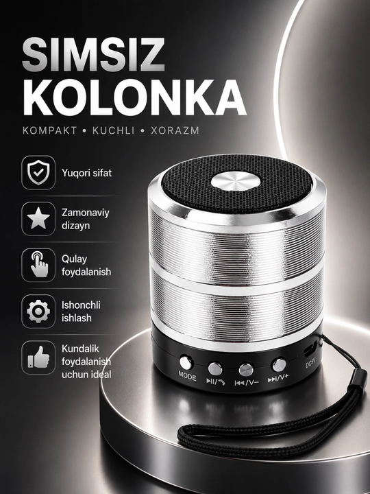 WS-887 Bluetooth Kolonka Simsiz Karnay FM Radio USB TF AUX Portativ Dinamik Qora - 