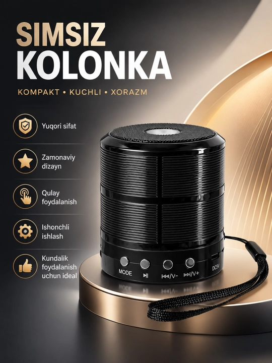 WS-887 Bluetooth Kolonka Simsiz Karnay FM Radio USB TF AUX Portativ Dinamik Qora - 