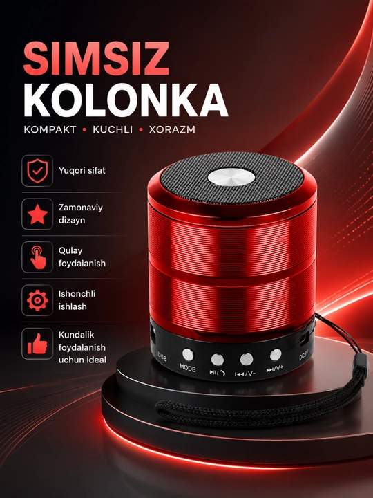 WS-887 Bluetooth Kolonka Simsiz Karnay FM Radio USB TF AUX Portativ Dinamik Qora - 