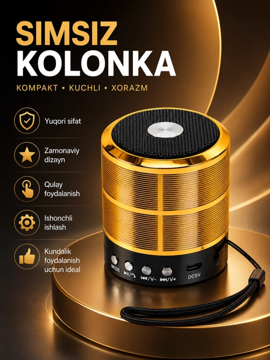 WS-887 Bluetooth Kolonka Simsiz Karnay FM Radio USB TF AUX Portativ Dinamik Qora - 