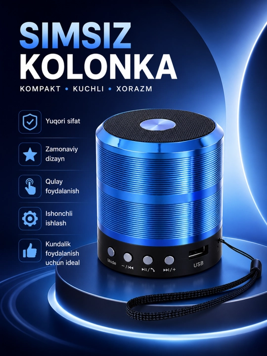 WS-887 Bluetooth Kolonka Simsiz Karnay FM Radio USB TF AUX Portativ Dinamik Qora - 