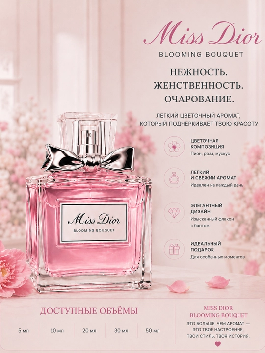 Miss Dior Blooming Bouquet uslubidagi ayollar atiri, 5–50 ml - 