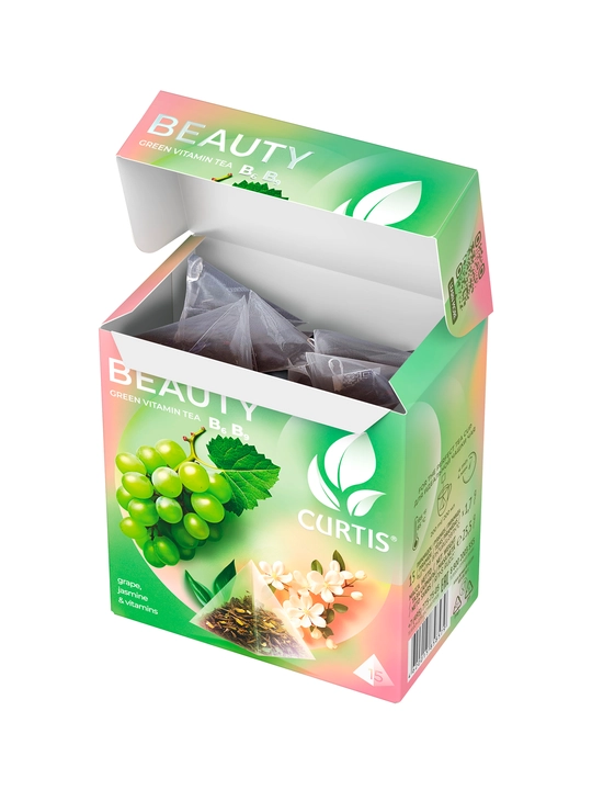 Чай зеленый Curtis "Beauty" с кусочками винограда и витаминами В6, В9, 15 пирамидок
