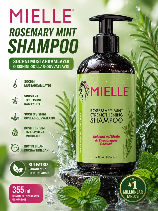 Mielle Rosemary Mint Strengthening Shampoo 430 мл  шампунь с биотином для укрепления волос - 