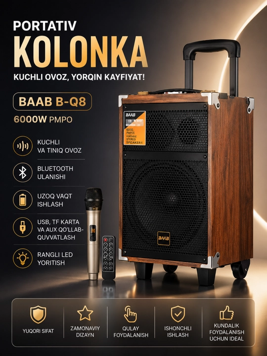Simsiz mikrofon va pultli ko‘p funksiyali Bluetooth karaoke karnay - 