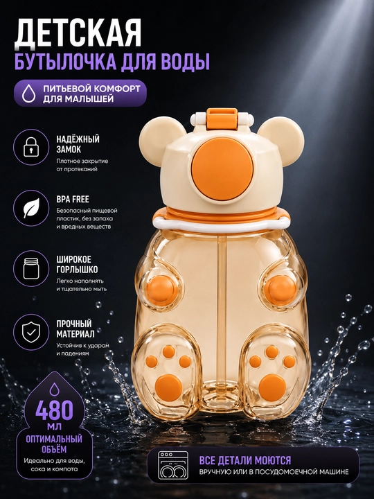 Бутылка для воды детская 480 мл, поильник, бутылка для школы, BPA Free