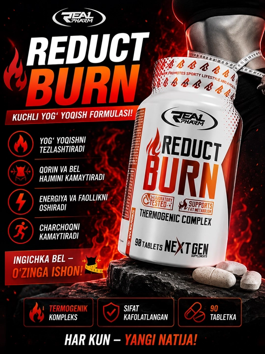 Reduct Burn – yog’ yoqadigan termogen kompleks, 90 tabletka, ozish va energiya uchun