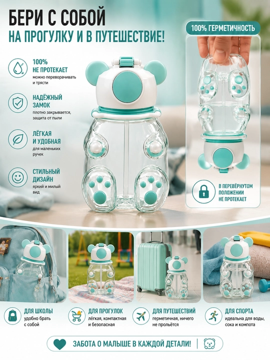 Бутылка для воды детская 480 мл, поильник, бутылка для школы, BPA Free