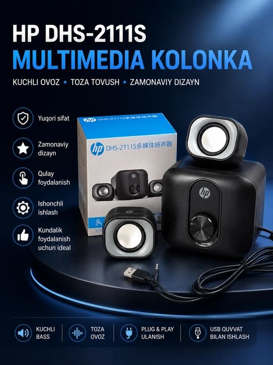 USB va 3,5 mm li HP DHS-2111S 2.1 multimedia akustik tizimi - 